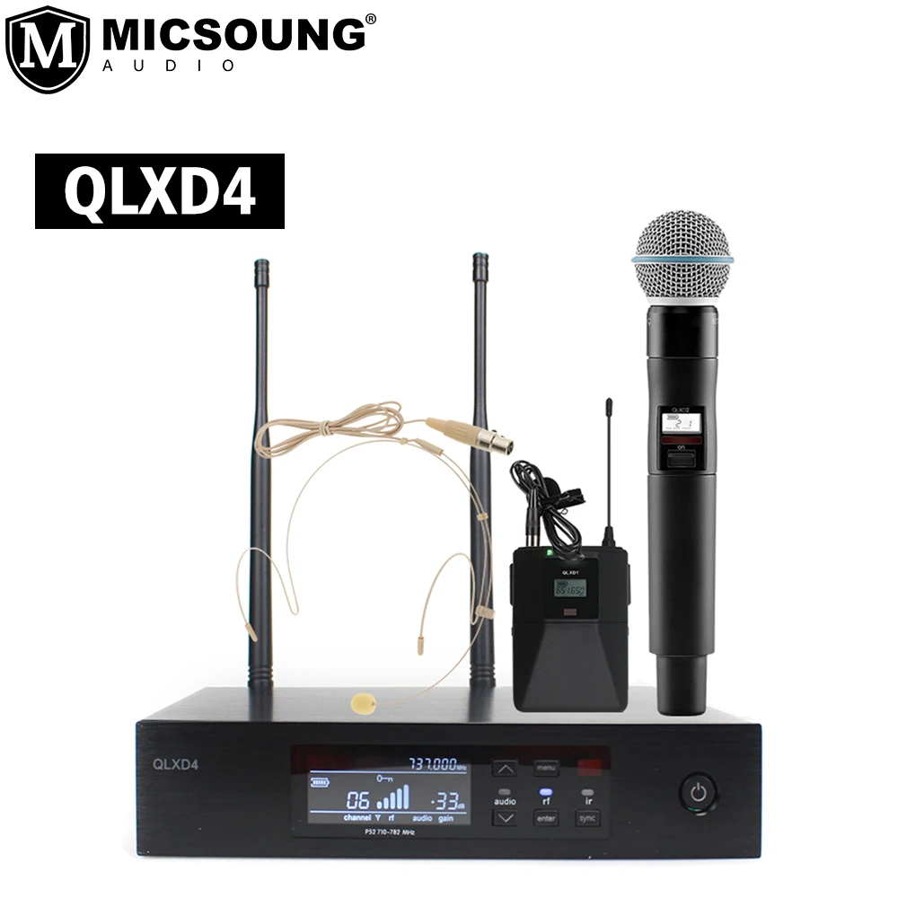 QLXD4 BETA58 SM 58 BETA87A UHF Беспроводная микрофонная система True Diversity с петличным микрофоном для гарнитуры 0