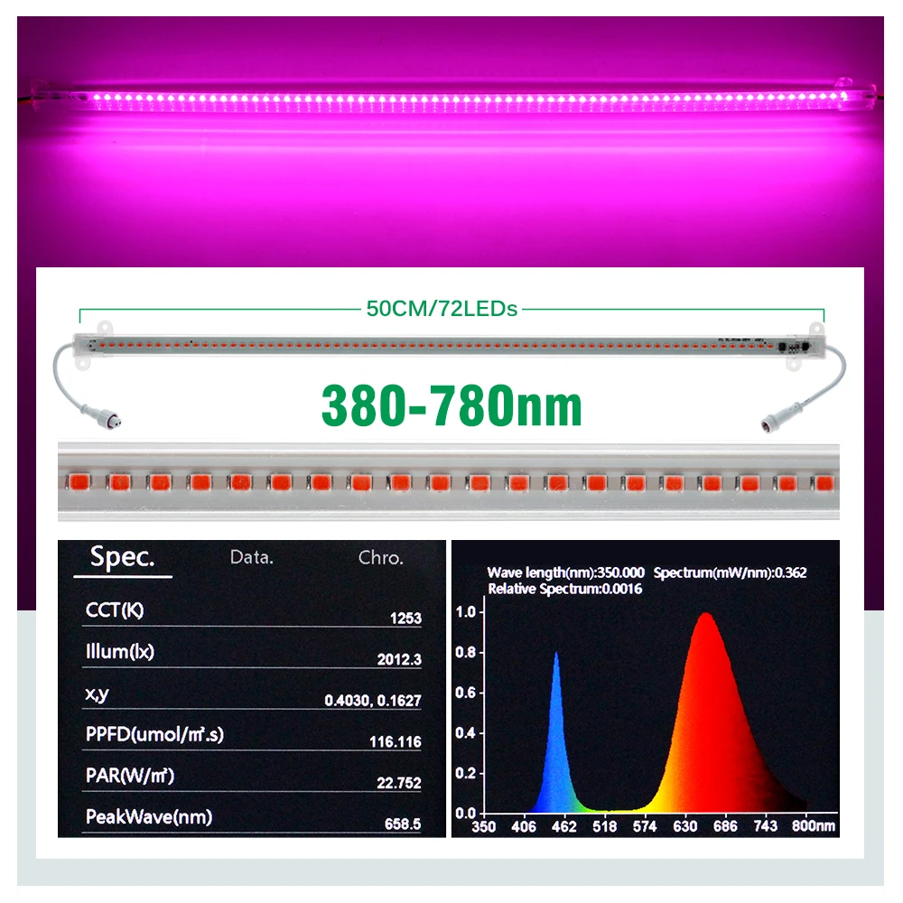 Полный Спектр Светодиодный Светильник для Выращивания SMD2835 50 см Трубка 380-780 нм 4000 К для Семян, Палатка для Выращивания Цветочных растений С Водонепроницаемым Соединением 2