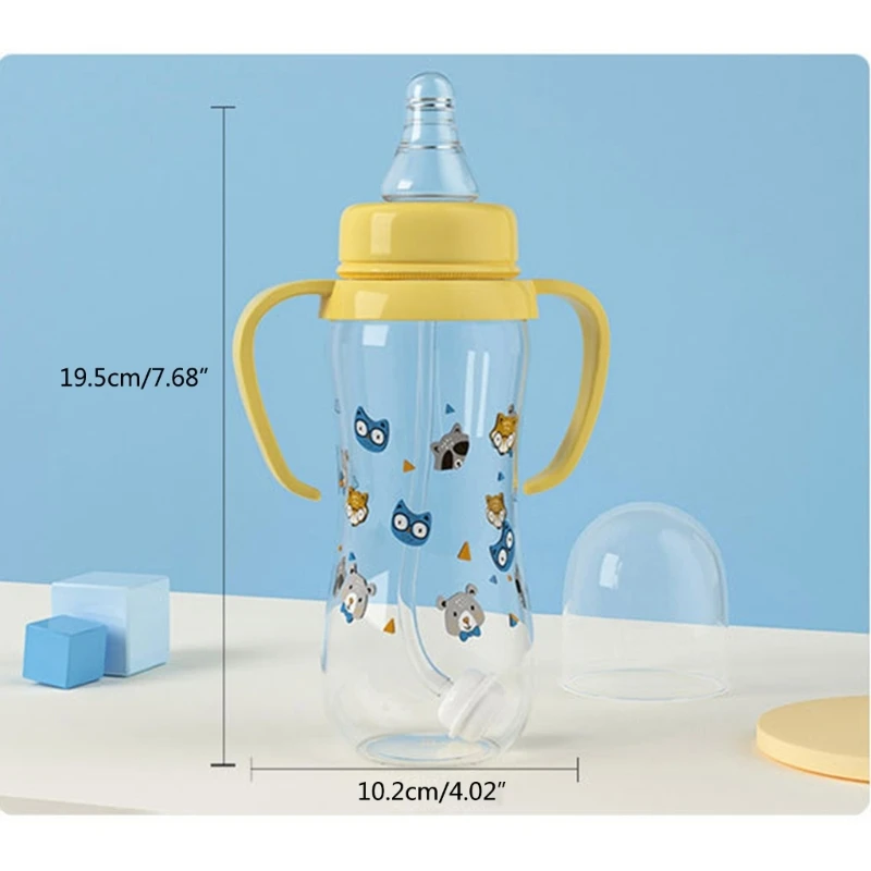 Обновленная силиконовая бутылочка для кормления 250 мл с 2 ручками, бутылочка для кормления с мультяшным рисунком, подходит для новорожденных 3