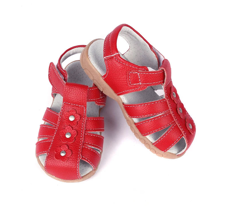 сандалии для девочек из натуральной кожи для малышей красного, розового, белого цвета с закрытым носком, летние цветы, модные, прочные, качественные сандалии SandQ baby 4