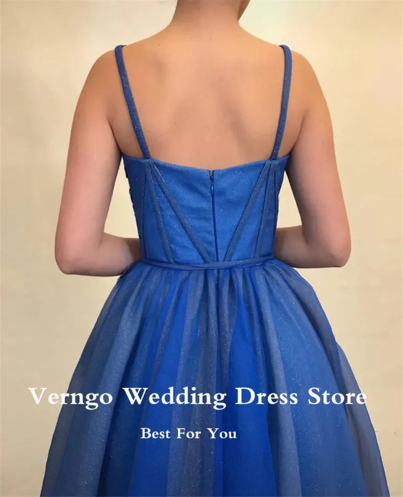 Вечерние платья Verngo с блестящими Синими цветами из Органди, Трапециевидный Корсет с завязками Спереди, Элегантные платья для выпускного вечера для особого случая 3