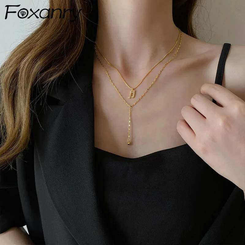 Ожерелье Foxanry серебристого цвета для женщин, Новые Модные Элегантные креативные двухслойные украшения для Невесты с кисточками из сверкающего Циркона 0
