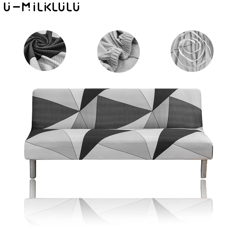 Чехол для раскладного дивана-кровати в сетку с принтом Без подлокотника, Эластичное Декоративное сиденье, чехол для дивана для гостиной, серый Геометрический 0