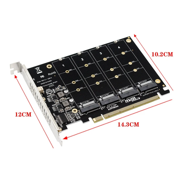 Карта PCI-E Signal Split Array Card PH44 NVME 4 Disk Array Card Поддерживает SSD/M.2 PCI-E Устройство по протоколу M.2 NVME жесткого диска 2