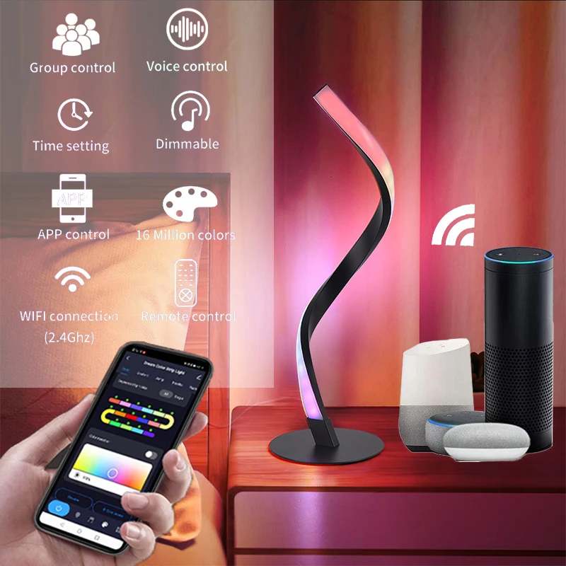 Современная настольная лампа RGB LED smart light, красочная креативная прикроватная лампа с регулируемой яркостью для спальни, декор отеля, атмосфера Tiktok, ночная подсветка 0