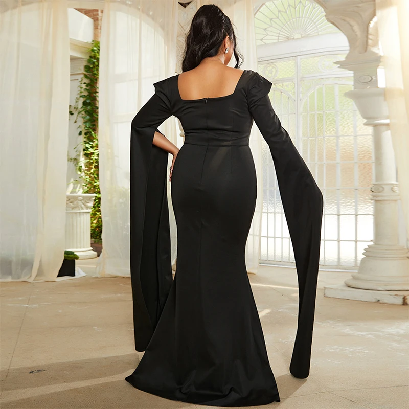 Женское Элегантное праздничное платье с длинным рукавом и квадратным вырезом Большого размера, женское Вечернее коктейльное платье Русалки для выпускного вечера 3