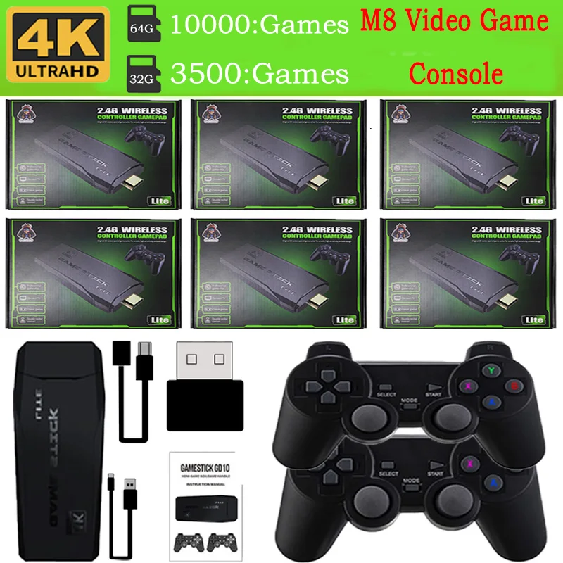 Игровая консоль M8/64G/10000, 4K, Встроенные 10000 игр Для PS1/FC/GBA, Ретро Игровая консоль, Беспроводной контроллер 0