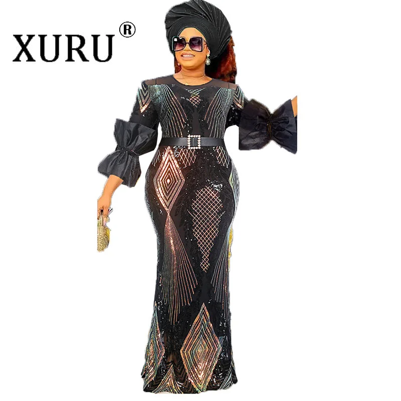 XURU-сексуальное Элегантное платье с блестками, красное, золотое, Европейское и американское новое африканское женское платье длиной в пол 97A9503 1