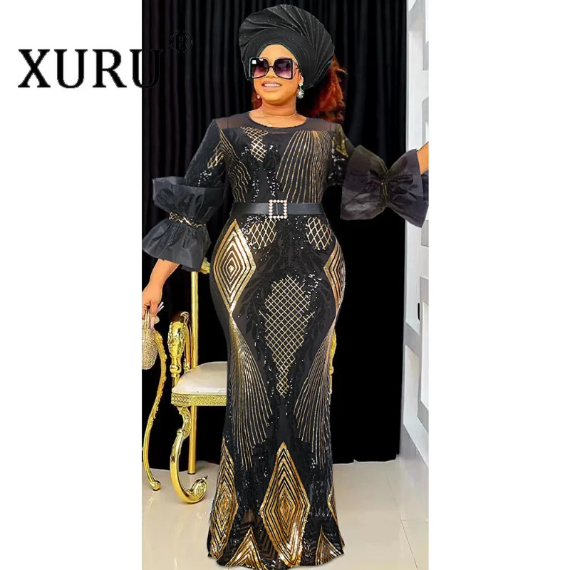 XURU-сексуальное Элегантное платье с блестками, красное, золотое, Европейское и американское новое африканское женское платье длиной в пол 97A9503 4