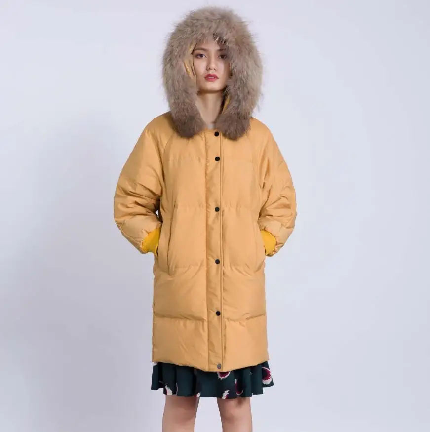 Зимнее модное брендовое толстое теплое пуховое пальто на утином пуху, женское однобортное пальто с большим воротником из натурального меха, теплая пуховая куртка с капюшоном wq122 0