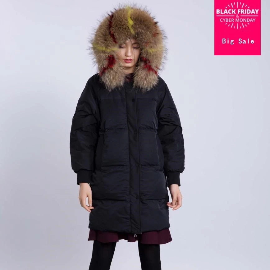 Зимнее модное брендовое толстое теплое пуховое пальто на утином пуху, женское однобортное пальто с большим воротником из натурального меха, теплая пуховая куртка с капюшоном wq122 1