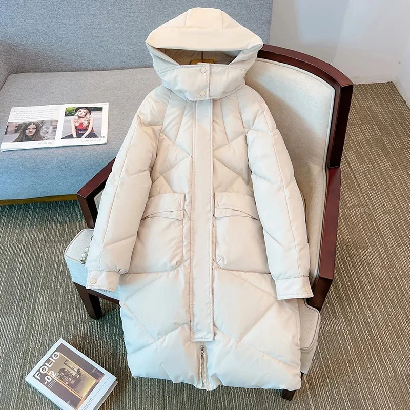Длинная Зимняя куртка 2023, Новая Женская Повседневная парка с капюшоном, Теплое Зимнее пальто, Женская Верхняя одежда, Свободное Ветрозащитное пальто 1